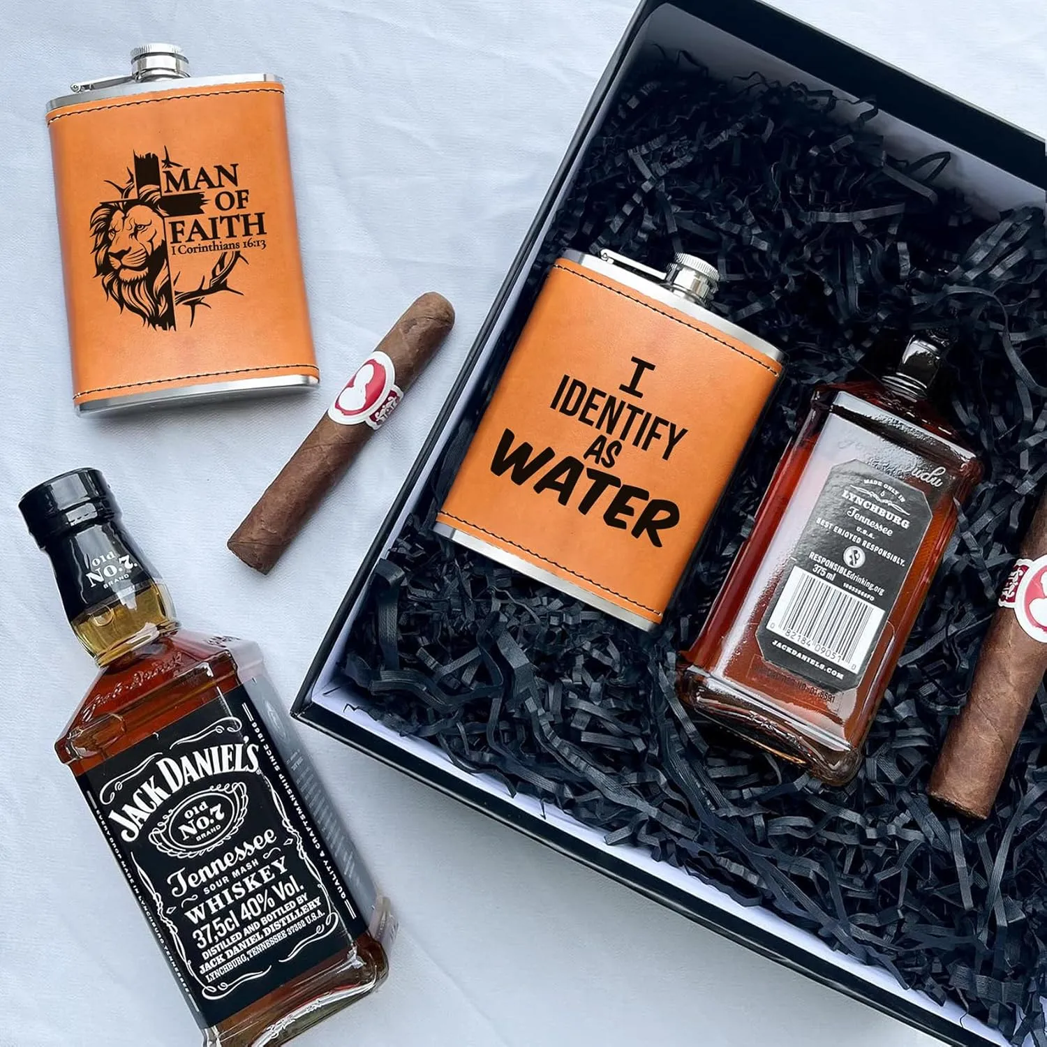 Birthday Gifts for Men, Dad Birthday Gift, Flask for men, 8oz Leather Flask with Funnel, 304 Stainless Steel Whiskey Flask for Dad, Retirement Gifts for Men (Funny1)