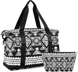 Black Aztec Versatile Sports Travel Bag - Lasting Twill Tote, Removable Wheel & Rod Bagging, Multi-pocket Design, Complimentary Makeup Bag