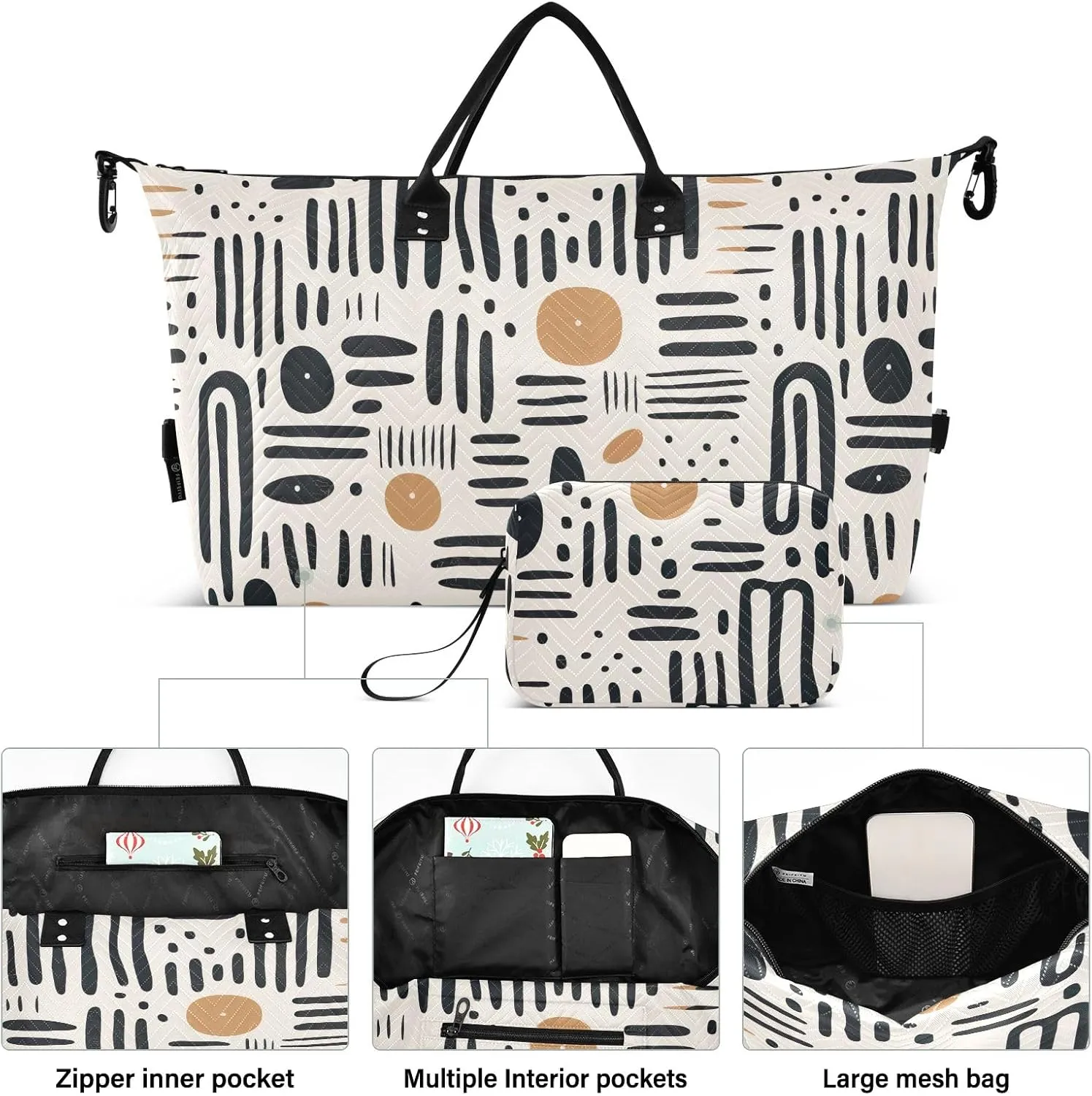 Black Lines on White Duffle Bag Men Duffle Bags Travel Sports Duffle Bag for Men Weekender Bags