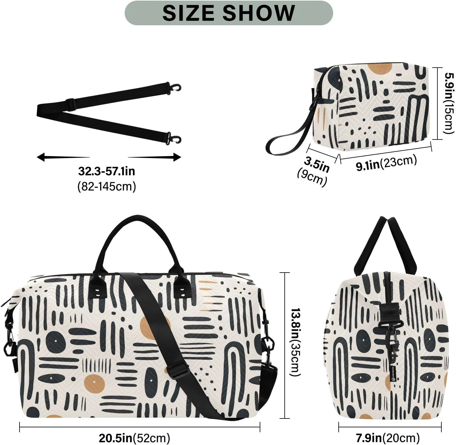 Black Lines on White Duffle Bag Men Duffle Bags Travel Sports Duffle Bag for Men Weekender Bags