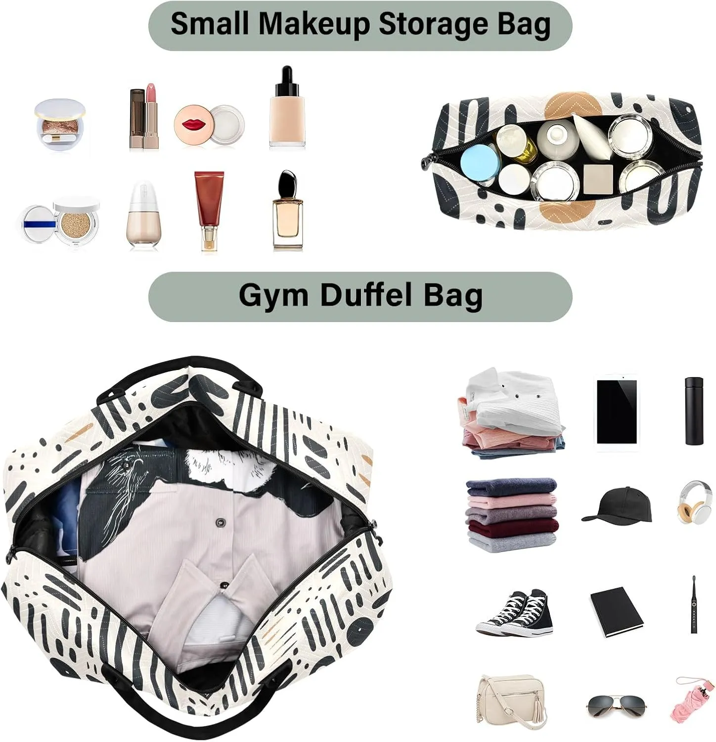 Black Lines on White Duffle Bag Men Duffle Bags Travel Sports Duffle Bag for Men Weekender Bags