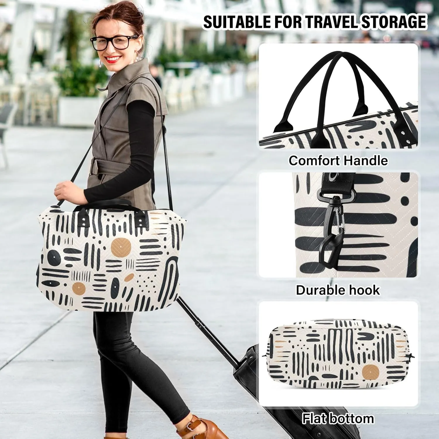 Black Lines on White Duffle Bag Men Duffle Bags Travel Sports Duffle Bag for Men Weekender Bags