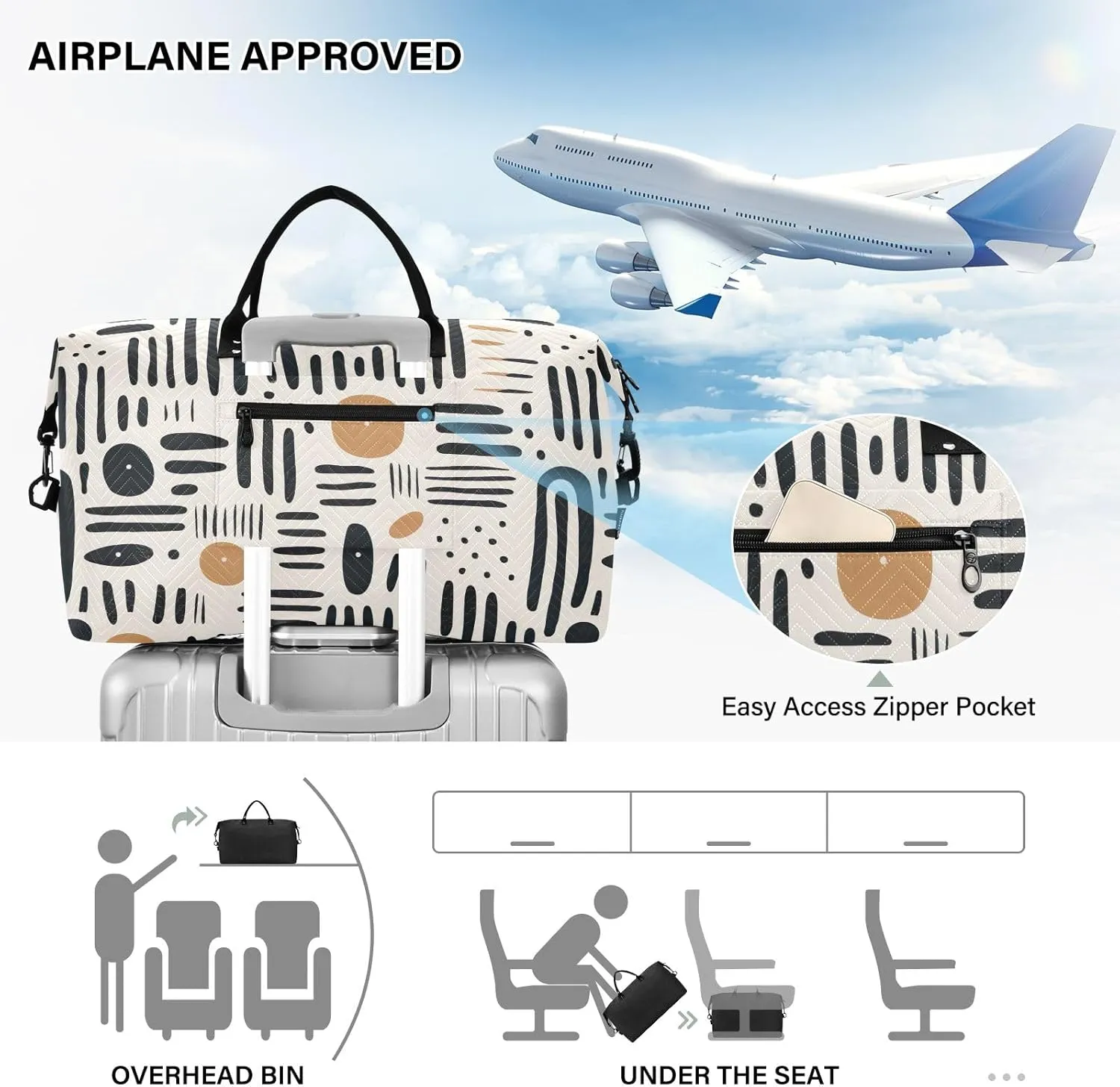 Black Lines on White Duffle Bag Men Duffle Bags Travel Sports Duffle Bag for Men Weekender Bags