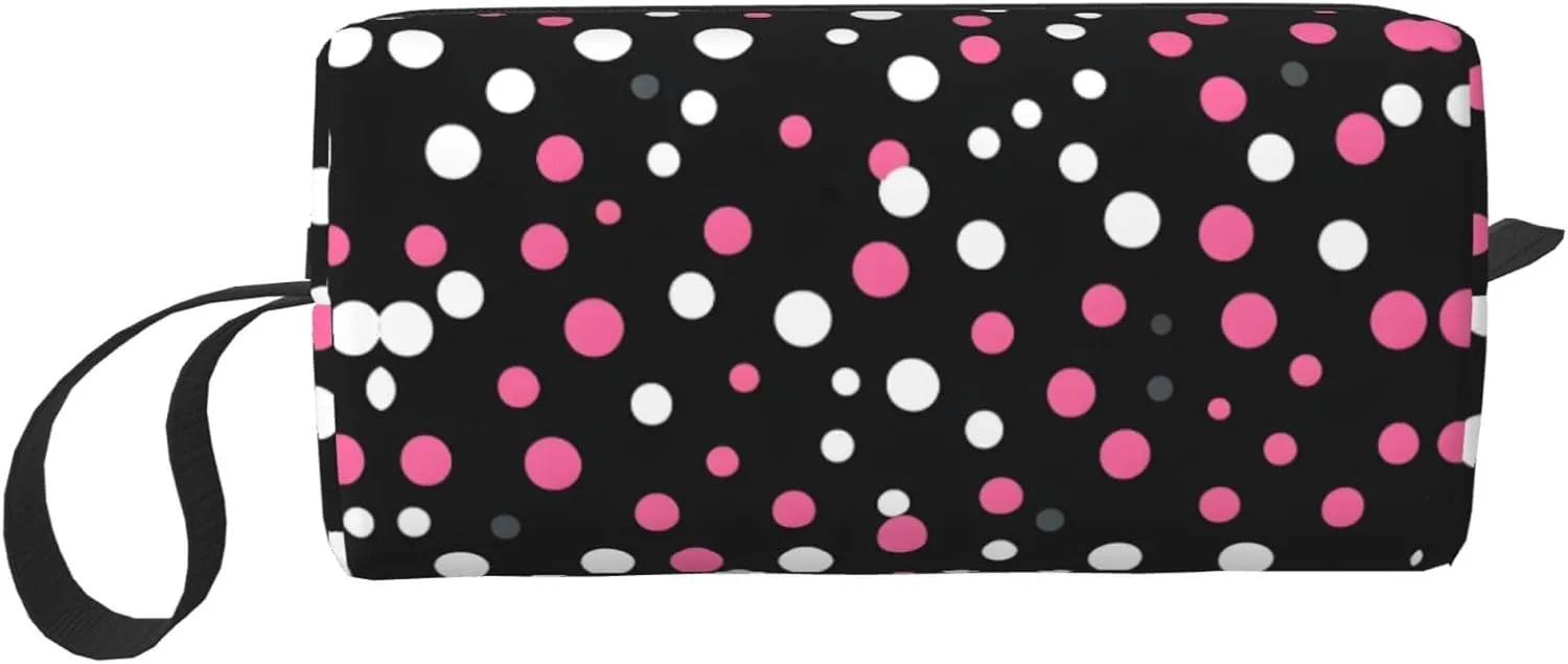 black polka dots print Travel Cosmetic Bag Gifts for Women Portable Make Up Bags for Women Mother Sister