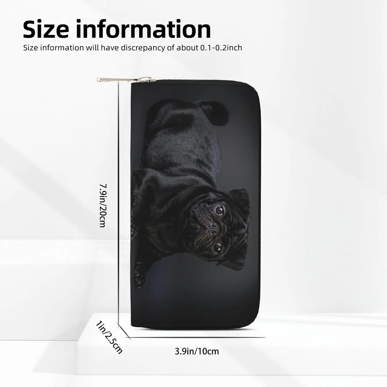 Black pug Wallet for Men Women Elegant Long Clutch Zip Around Travel Leather Coin Purse Large Capacity Credit Card Holder Handbag