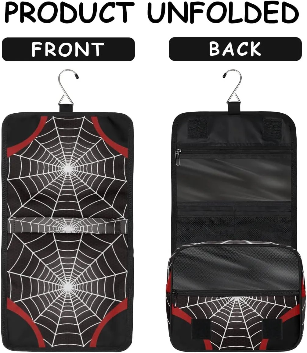 Black Spider Web Travel Toiletry Bag for Boys Men, Large Hanging Shaving Dopp Kit Waterproof Bathroom Toiletries Organizer Cosmetic Bags
