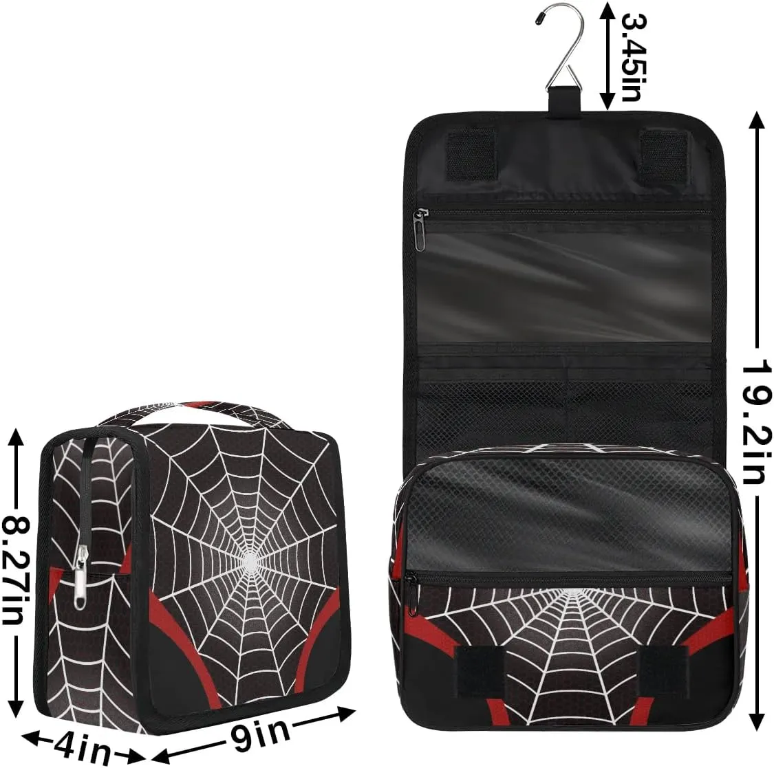 Black Spider Web Travel Toiletry Bag for Boys Men, Large Hanging Shaving Dopp Kit Waterproof Bathroom Toiletries Organizer Cosmetic Bags