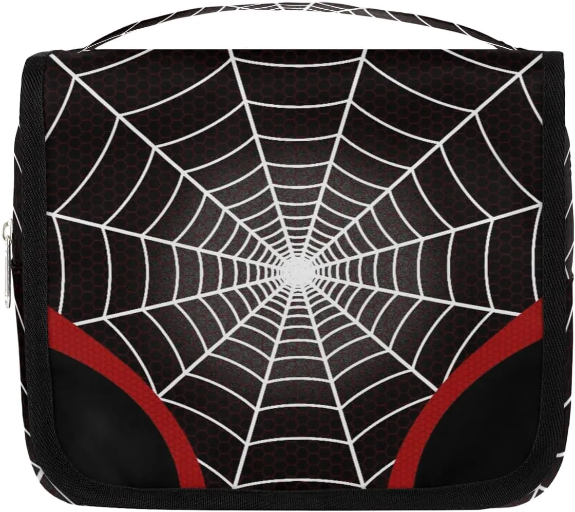 Black Spider Web Travel Toiletry Bag for Boys Men, Large Hanging Shaving Dopp Kit Waterproof Bathroom Toiletries Organizer Cosmetic Bags