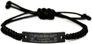 Black Stainless Steel Handmade Bracelets Adjustable Cord Inspirational, Carpenter If at first you don't succeed, try doing what your athletic trainer told you to do the first time.