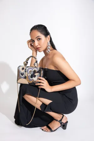 Black Velvet Beaded Clutch Purse: Elegant Sequin Party Bag