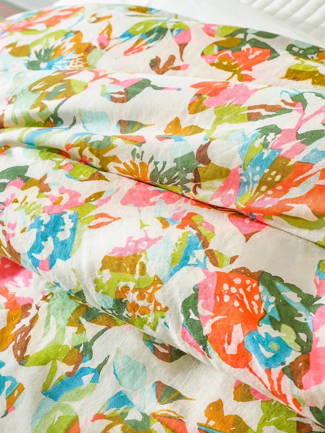 Bloom Linen Multi Duvet Cover, King Size, Multi Floral Pattern