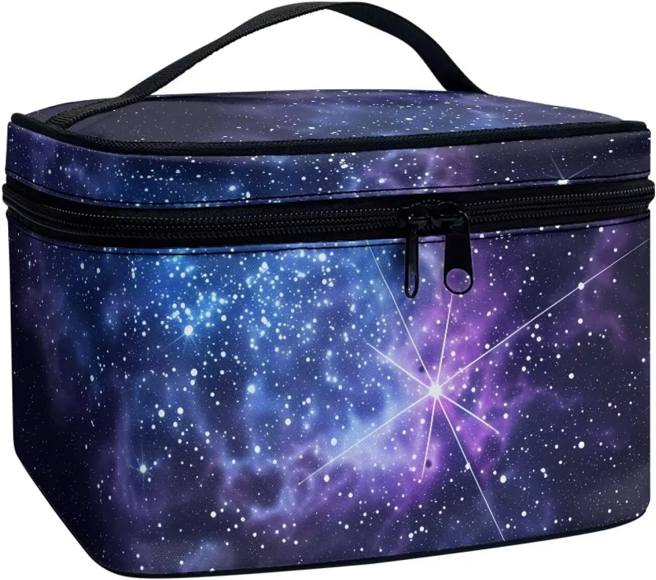 Blue Galaxy Starry Make Up Pouch Bags for Travel Toiletry Bag, Color Nebula Stars Printed Women Cosmetic Bag Portable Zipper Toiletry Storage Bag