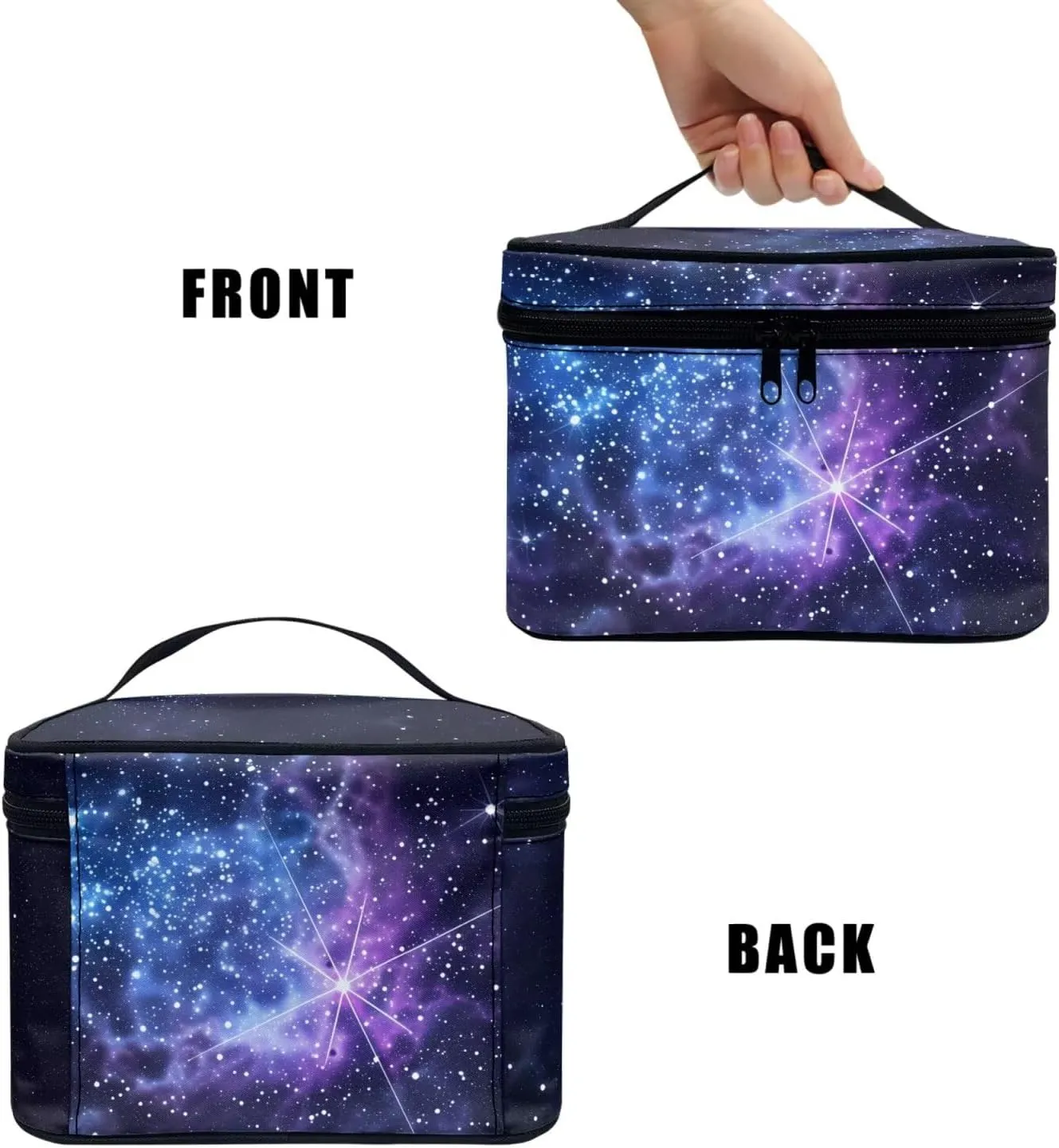 Blue Galaxy Starry Make Up Pouch Bags for Travel Toiletry Bag, Color Nebula Stars Printed Women Cosmetic Bag Portable Zipper Toiletry Storage Bag