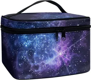 Blue Galaxy Starry Make Up Pouch Bags for Travel Toiletry Bag, Color Nebula Stars Printed Women Cosmetic Bag Portable Zipper Toiletry Storage Bag