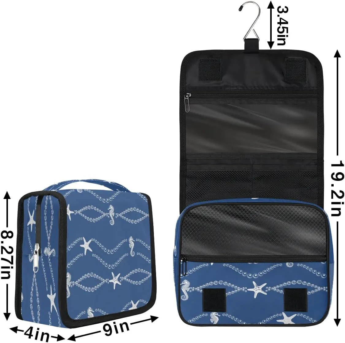 Blue Sea Hanging Toiletry Bag, Spacious Travel Toiletry Bag for Women Men, Cosmetic Bags for Women, Travel Makeup Bag Suitable for Business, Camping, and Fitness