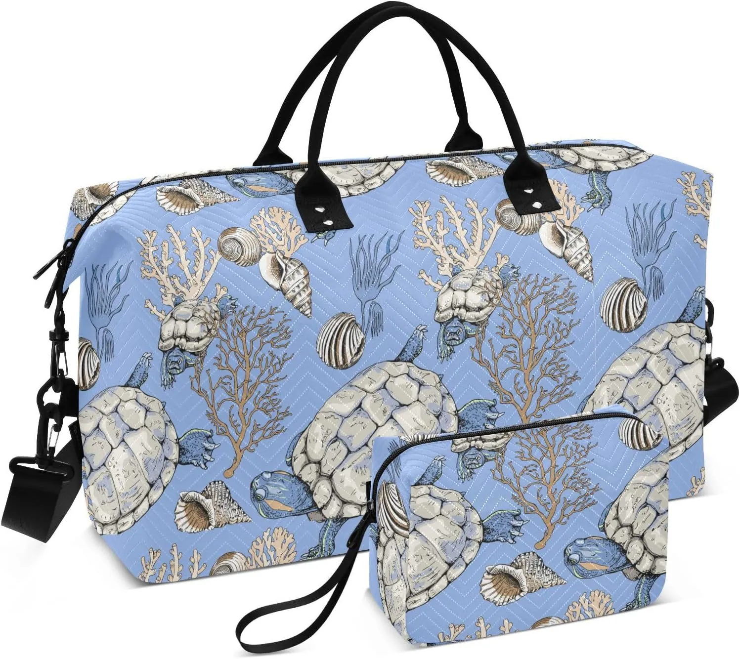 Blue Seaweed Turtles Travel Duffle Bag Duffel Bags Carry On Overnight Bag Large Weekender Duffle Bags Gym Bag with Toiletry Bag Hospital Bag for Airplanes Women Men Yoga Sports Trip Adults
