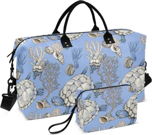 Blue Seaweed Turtles Travel Duffle Bag Duffel Bags Carry On Overnight Bag Large Weekender Duffle Bags Gym Bag with Toiletry Bag Hospital Bag for Airplanes Women Men Yoga Sports Trip Adults