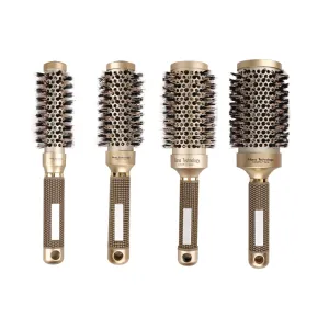 Boar Bristle Ceramic Round Brush Set Heat Reststance Hair Styling Brush 4Pcs/Set Professional Hair Salon Styling Brush for Volumizing Straightening and Curling Round Brush for Blow Drying