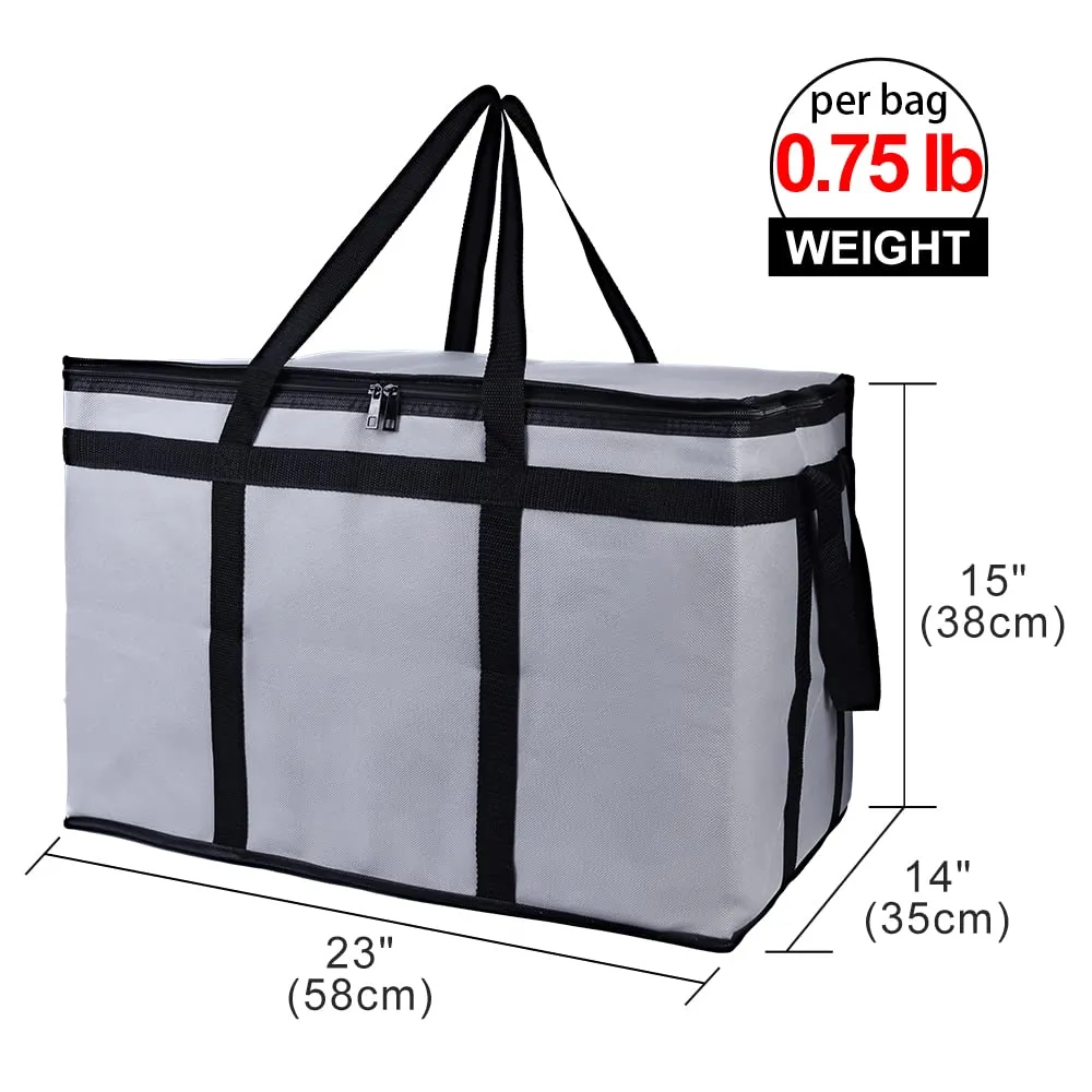Bodaon 2-Pack Insulated Food Delivery Bag for Hot and Cold Meal, XXX-Large Grocery Tote Insulation Bag for Catering, Pizza Warmer, Cooler/Thermal Bags, Grey