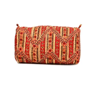 BORDER TRAIL RED BLOCKPRINT QUILTED TOILETRY POUCH