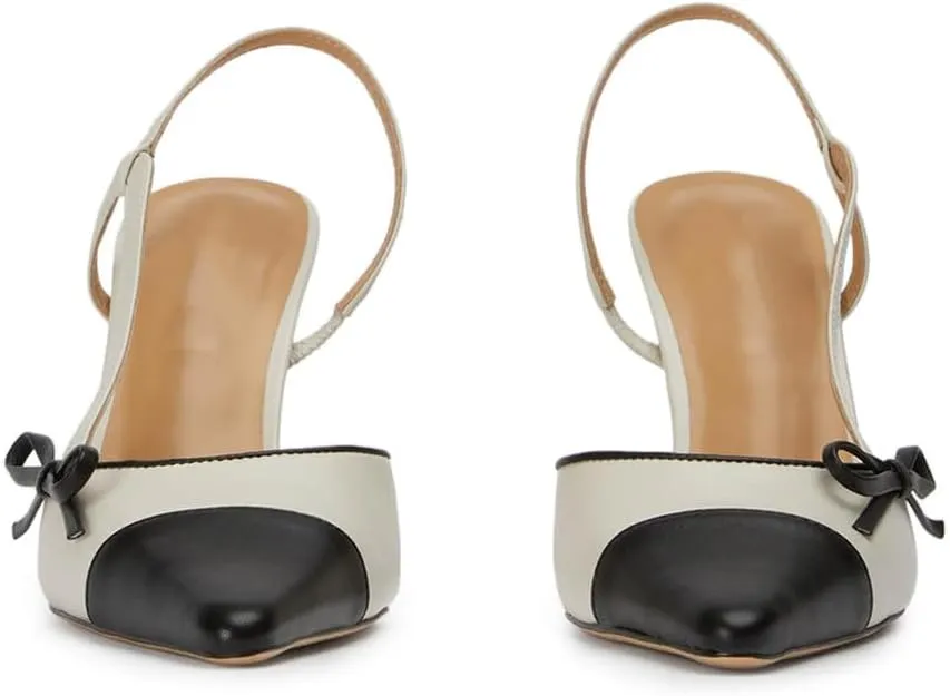 Bow Tie Slingback Pumps for Women Closed Pointed Toe High Stiletto Heels Two-Tone Backless Heeled Sandals