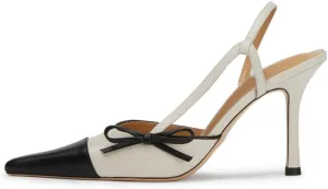 Bow Tie Slingback Pumps for Women Closed Pointed Toe High Stiletto Heels Two-Tone Backless Heeled Sandals