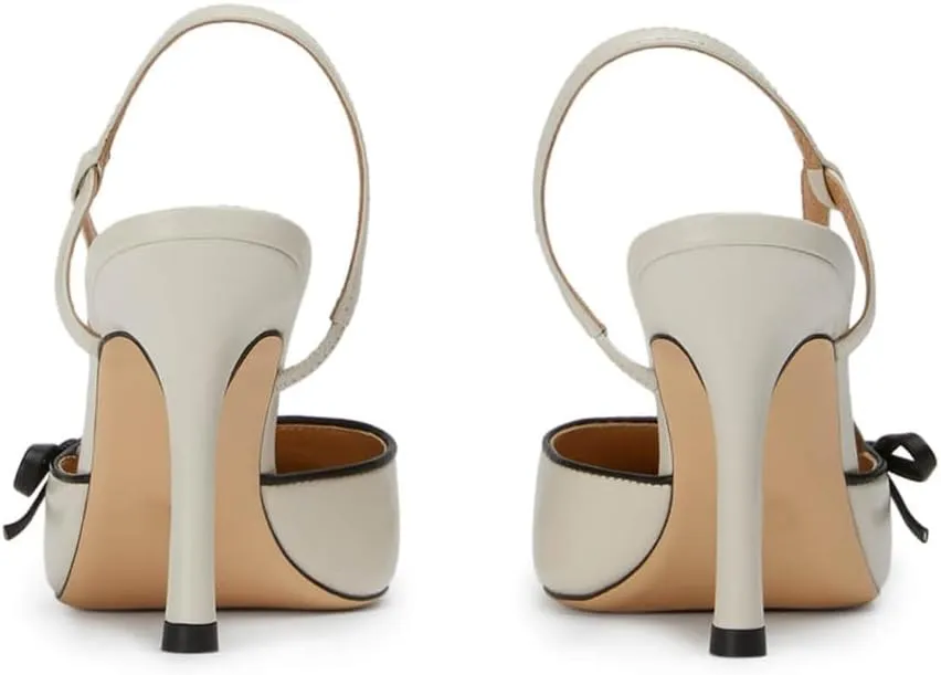 Bow Tie Slingback Pumps for Women Closed Pointed Toe High Stiletto Heels Two-Tone Backless Heeled Sandals