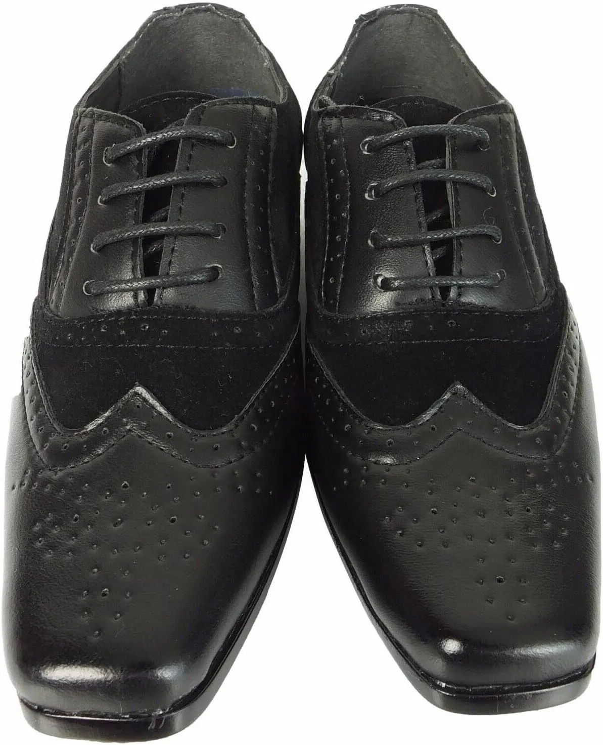 Boys Suede Faux Leather Mix Brogue Dress Lace Up Shoes Formal Prom Classic Footwear