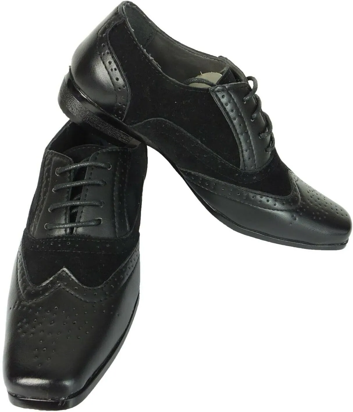 Boys Suede Faux Leather Mix Brogue Dress Lace Up Shoes Formal Prom Classic Footwear