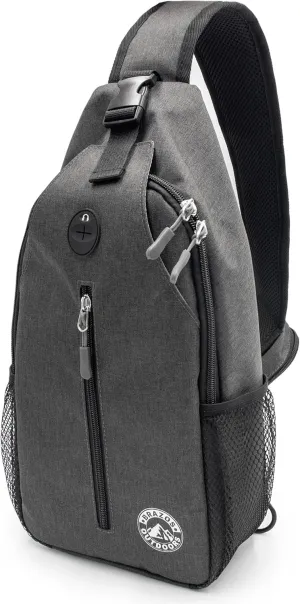 Brazos Crossbody Sling Hiking Daypack, 6 Pocket Design,Removable Phone Compartment, Headphone Accessible Hole,Reversible Strap, Grey