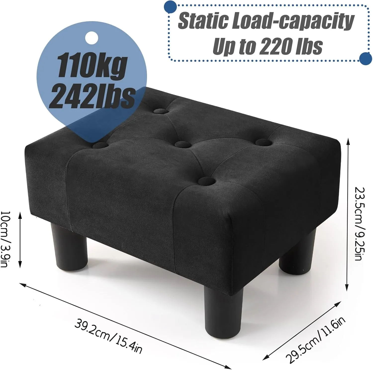 BRIAN & DANY Small Foot Stool, Velvet Foot Stools with Legs, Stable Small Footstool for Living Room, Black