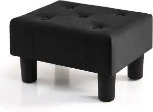 BRIAN & DANY Small Foot Stool, Velvet Foot Stools with Legs, Stable Small Footstool for Living Room, Black