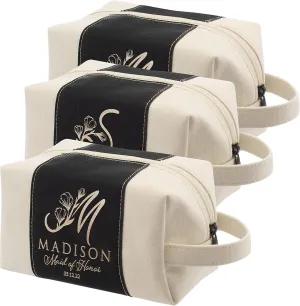 Bridesmaid Gifts Set of 3, Personalized Toiletry Bag for Women, 3 Designs & 4 Colors, Custom w/Name, Title, Date, Bridesmaid Proposal Gifts, Bridal Shower Gift, Bachalorette Party Favors, D2 - BLACK