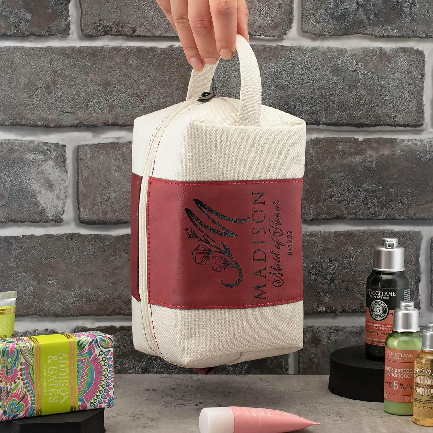 Bridesmaid Gifts, Single, Personalized Toiletry Bag for Women, 3 Design & 4 Color, Custom w/Name, Title, Date, Bridesmaid Proposal Gifts, Bridal Shower Gift, Bachalorette Party Favors, D2 - ROSEGOLD