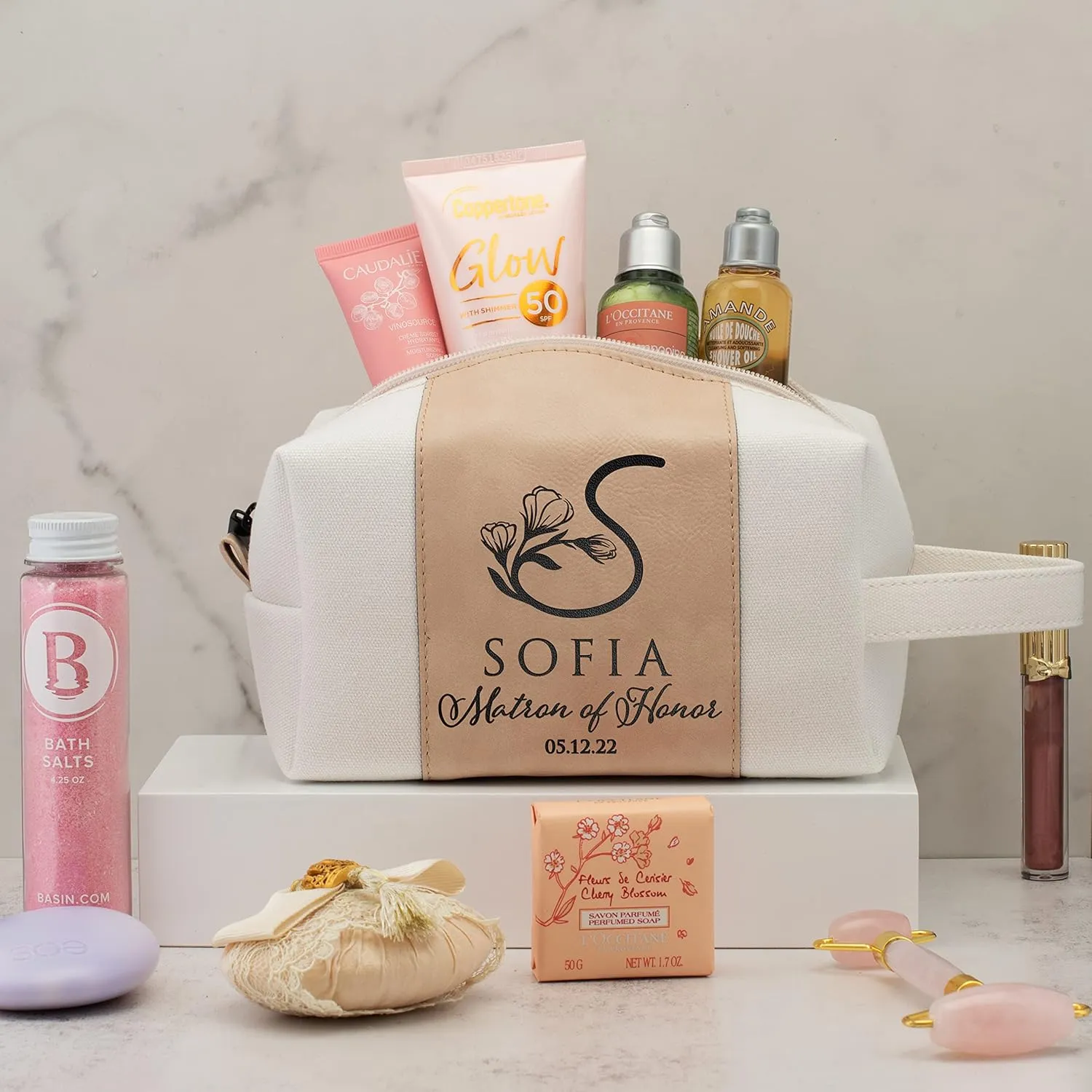 Bridesmaid Gifts, Single, Personalized Toiletry Bag for Women, 3 Design & 4 Color, Custom w/Name, Title, Date, Bridesmaid Proposal Gifts, Bridal Shower Gift, Bachalorette Party Favors, D2 - ROSEGOLD