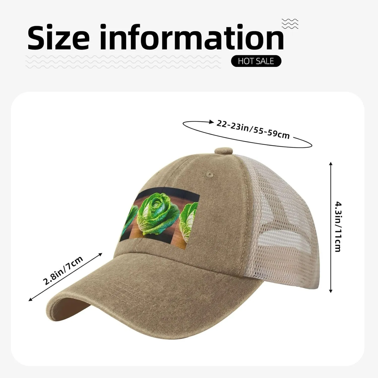 Bright Cabbage Printing Cowboy Adjustable Summer Hat Classic Design,Mesh Back for Breathability One Size for Outdoor
