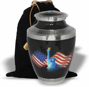 Bright Star URNS-10 American Flag Statue Black Cremation Urns | Velvet Bag |