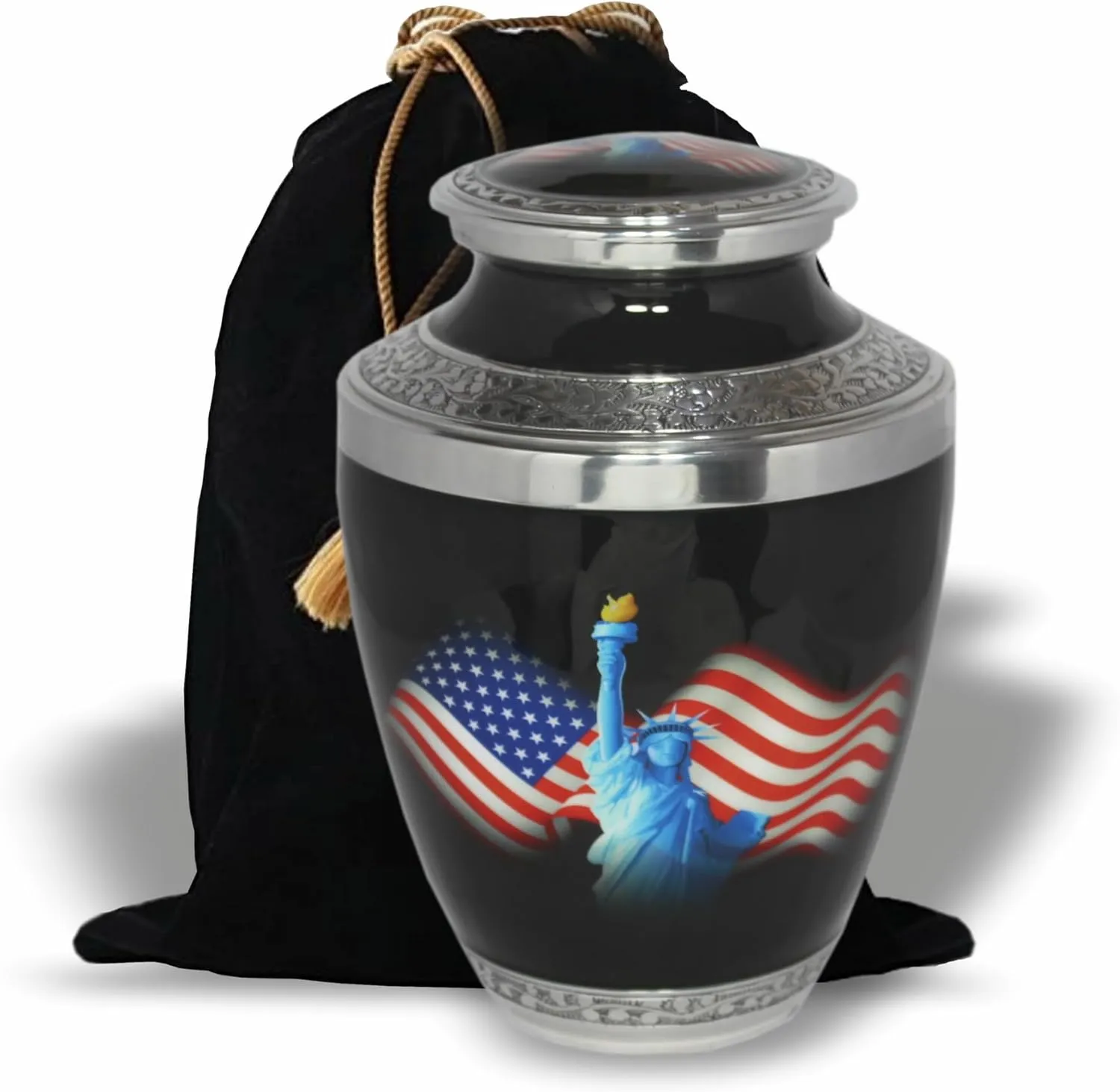 Bright Star URNS-10 American Flag Statue Black Cremation Urns | Velvet Bag |