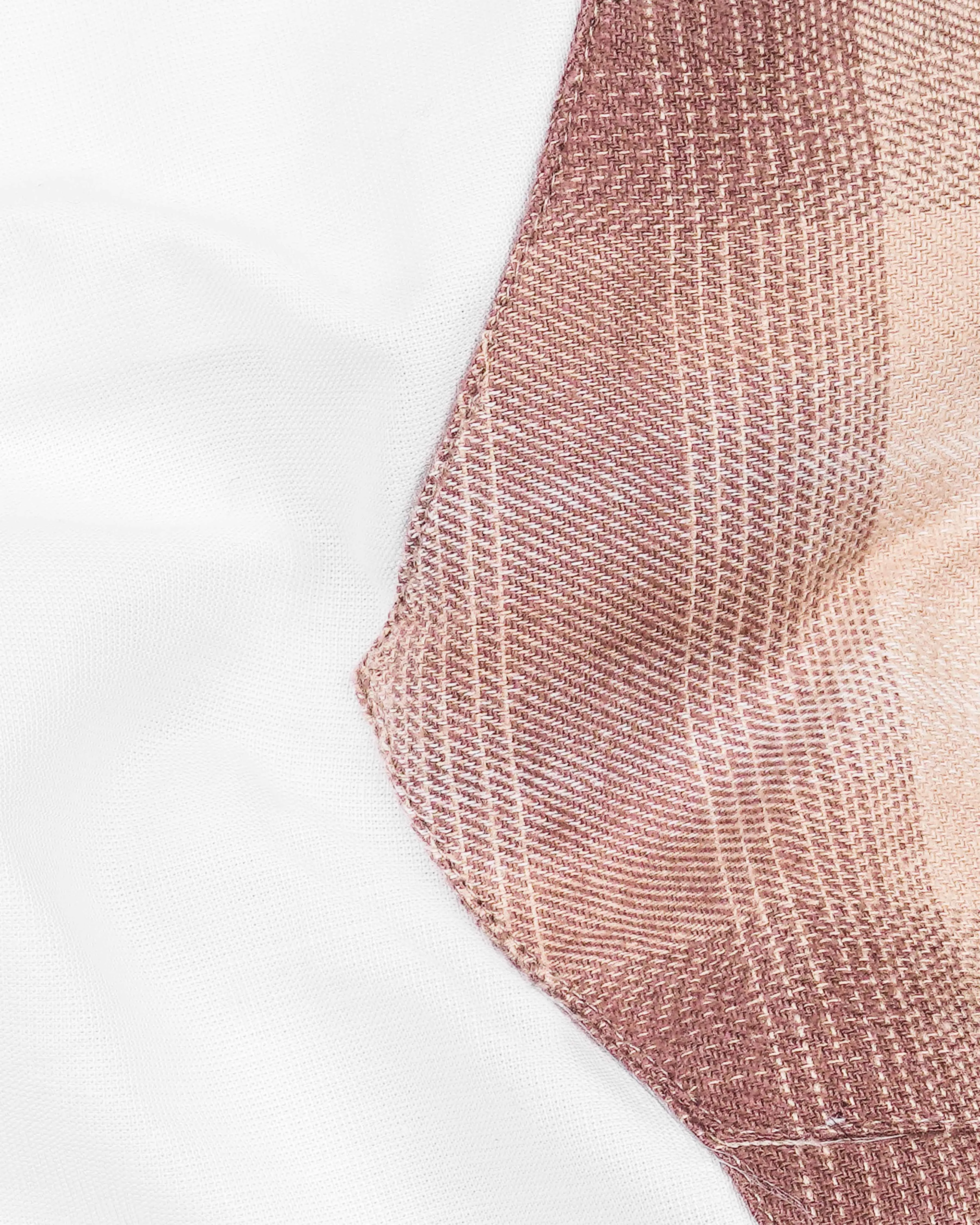 Bright White with Bizarre Brown Checkered Chambray Designer Shirt