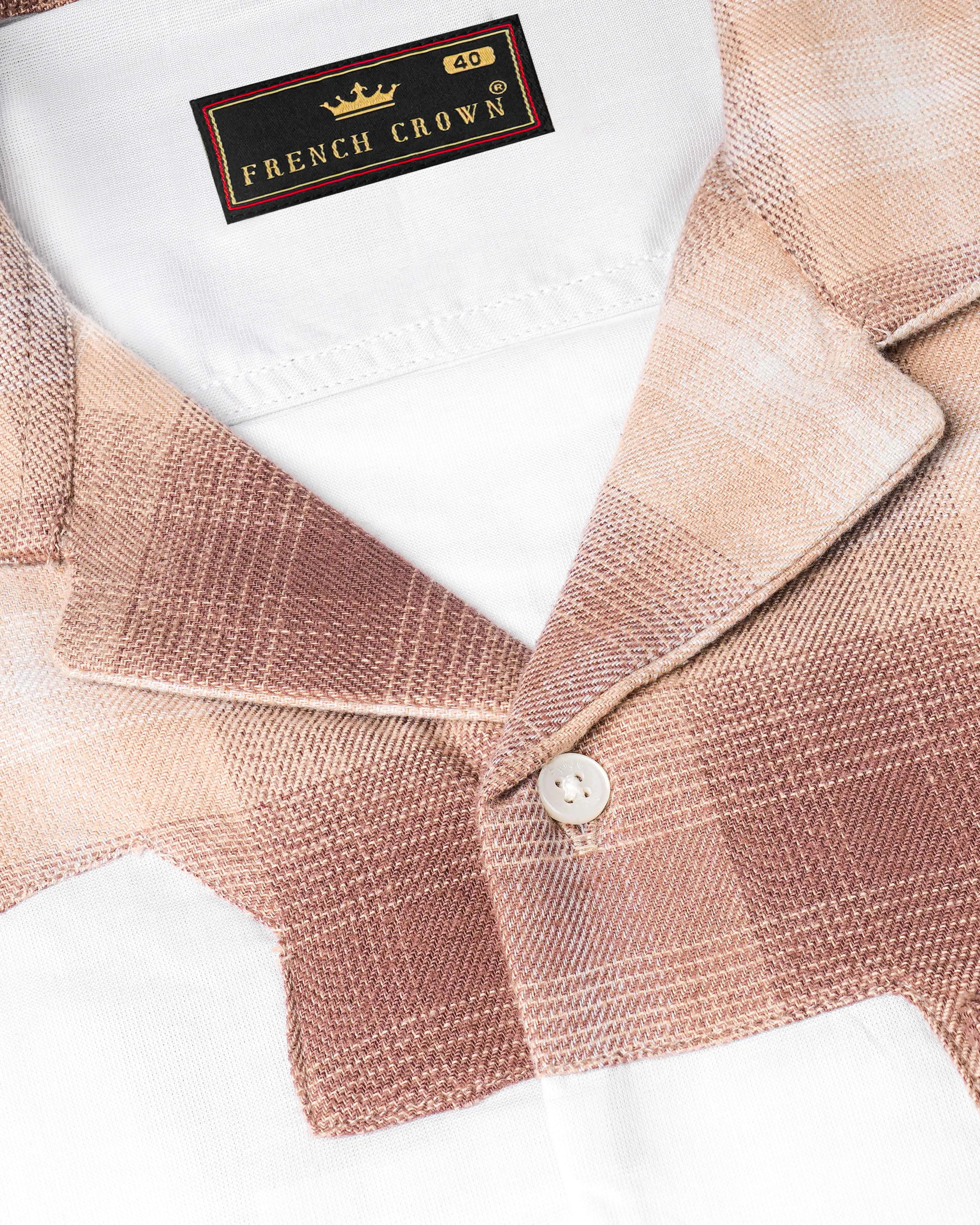 Bright White with Bizarre Brown Checkered Chambray Designer Shirt