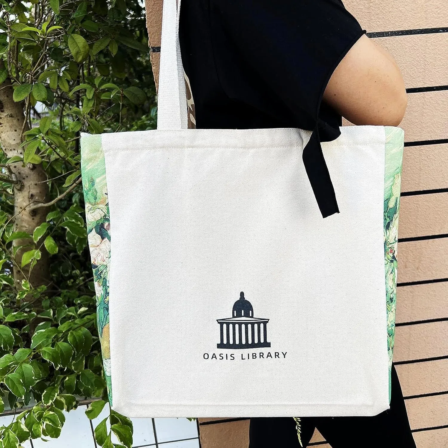 BROADREAM Canvas Tote Bag Aesthetic Shoulder Bag with Zippers and Interior Pocket