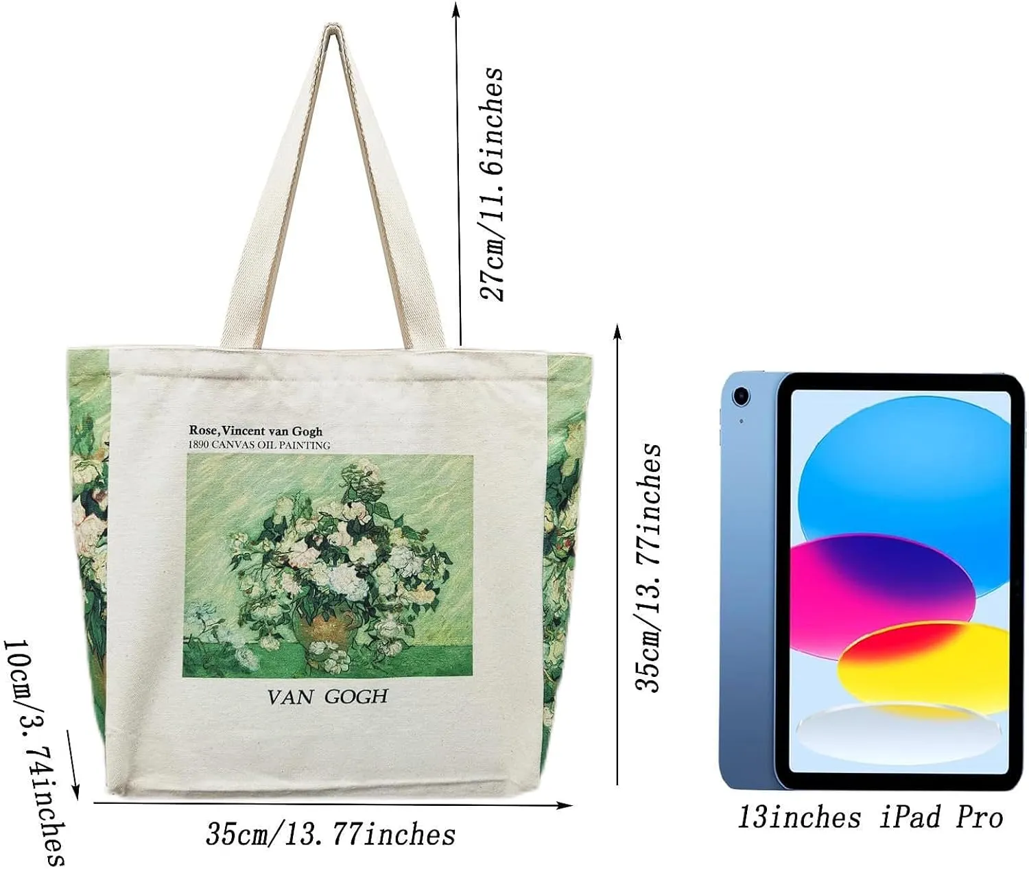 BROADREAM Canvas Tote Bag Aesthetic Shoulder Bag with Zippers and Interior Pocket