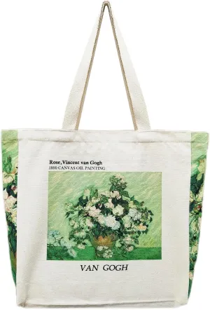 BROADREAM Canvas Tote Bag Aesthetic Shoulder Bag with Zippers and Interior Pocket