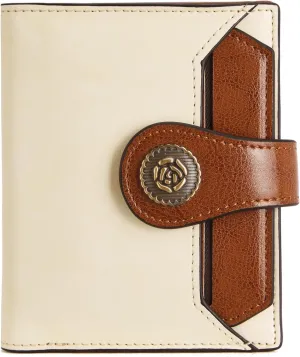 BROMEN Small Wallets for Women RFID Blocking Leather Bifold Purse Zipper Coin Pocket Credit Card Holder with ID Windows Beige Brown