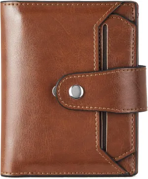 BROMEN Small Wallets for Women RFID Blocking Leather Bifold Purse Zipper Coin Pocket Credit Card Holder with ID Windows Brown