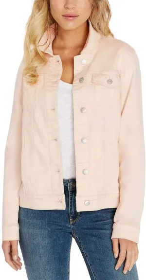 Buffalo David Bitton Womens Knit Denim Jacket (Light Pink, Large)