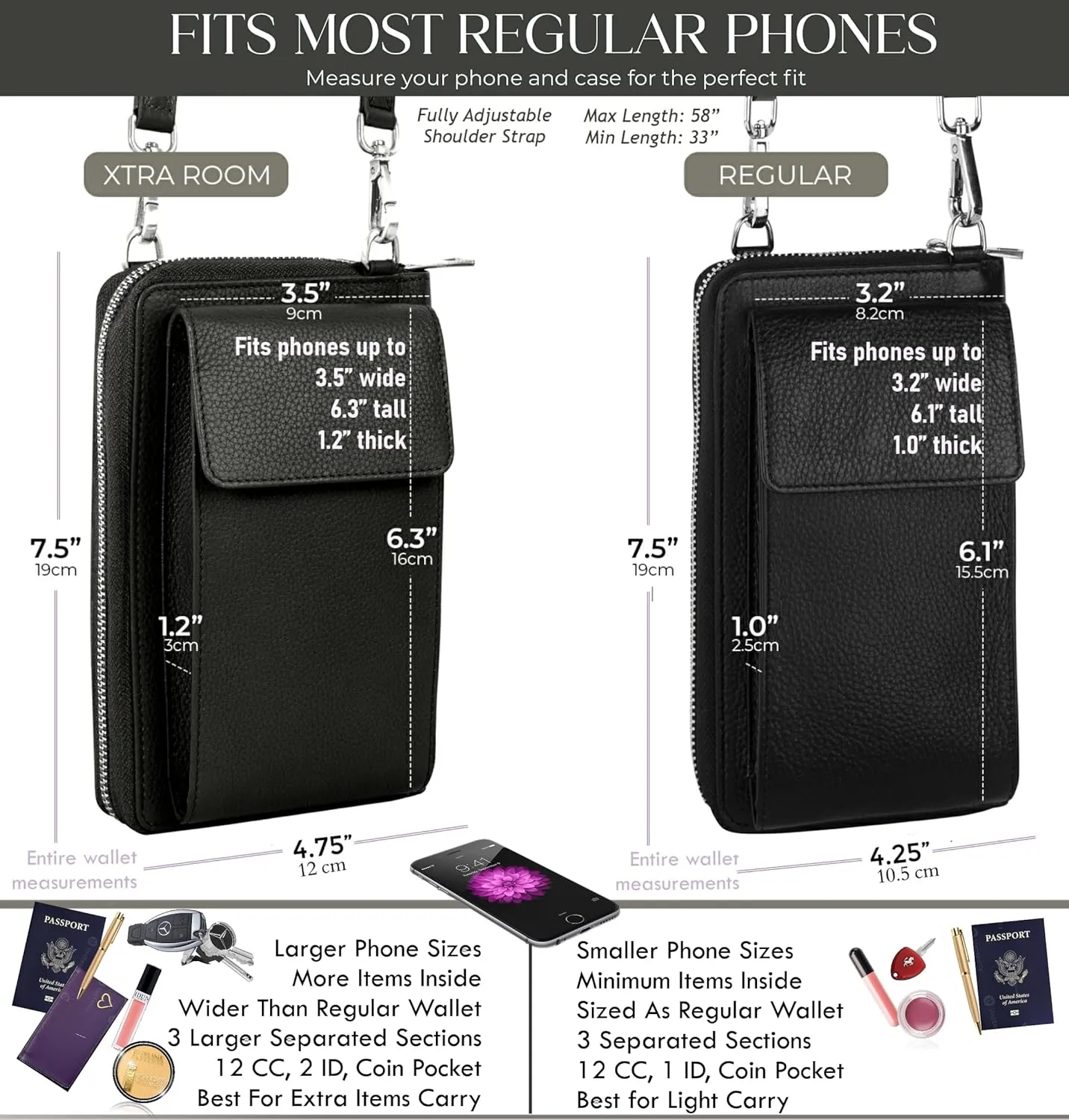 BULL GUARD Crossbody Leather Wallet Phone Purse, Anti Theft and RFID Blocking, Small Elegant Design for Travel