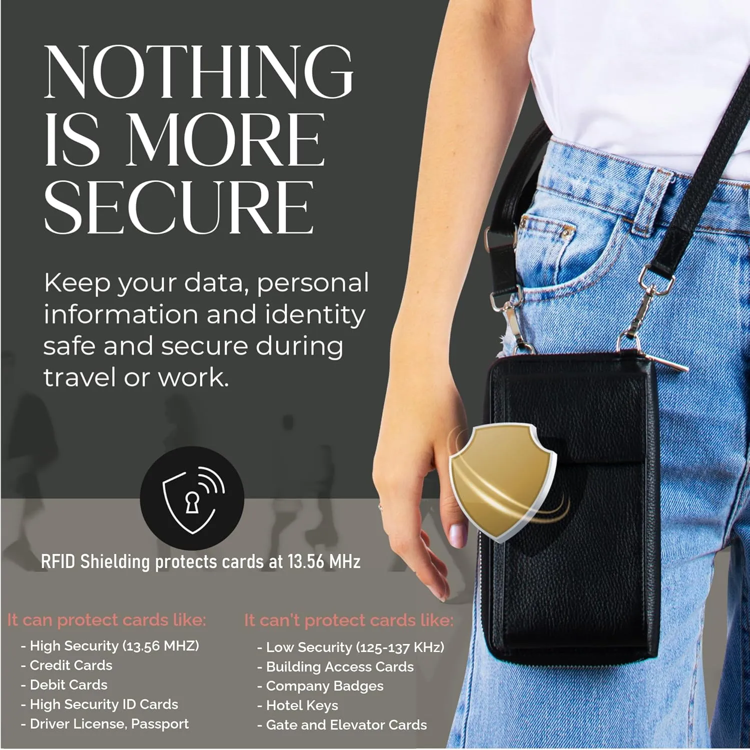 BULL GUARD Crossbody Leather Wallet Phone Purse, Anti Theft and RFID Blocking, Small Elegant Design for Travel