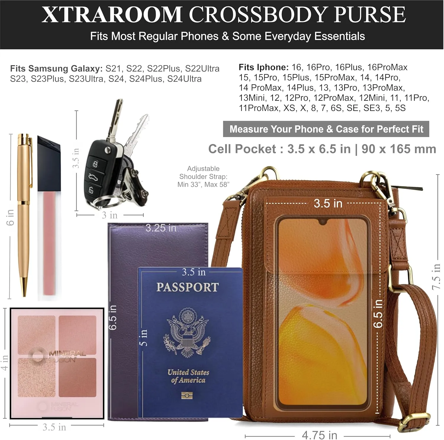 BULL GUARD Crossbody Leather Wallet Phone Purse, Anti Theft and RFID Blocking, Small Elegant Design for Travel