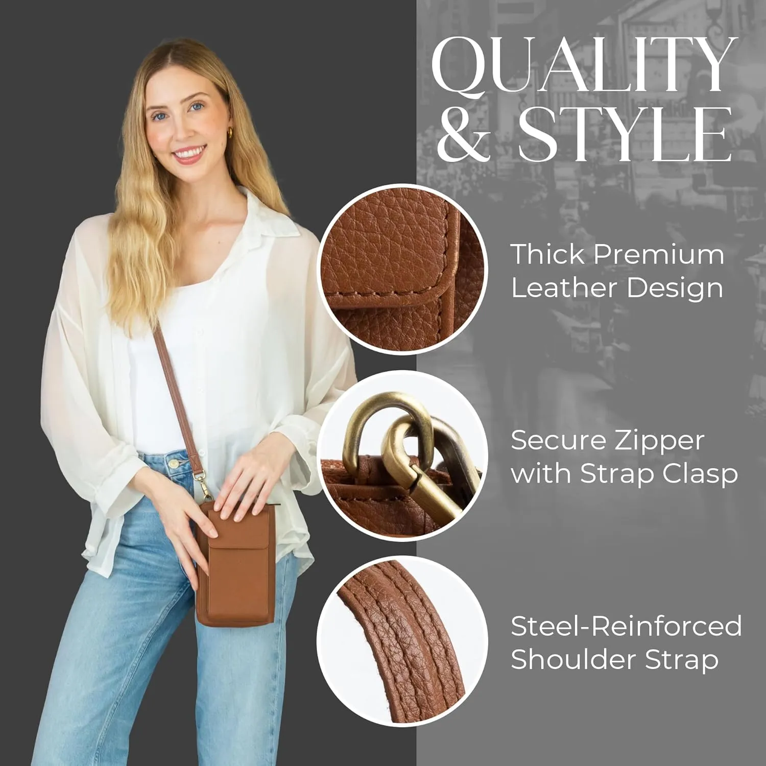 BULL GUARD Crossbody Leather Wallet Phone Purse, Anti Theft and RFID Blocking, Small Elegant Design for Travel
